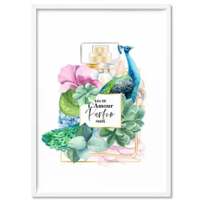 Floral Perfume Bottle | Peacock - Art Print