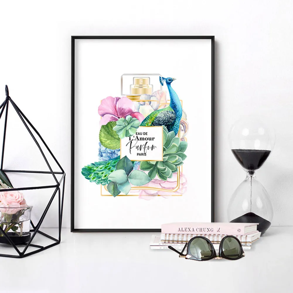 Floral Perfume Bottle | Peacock - Art Print