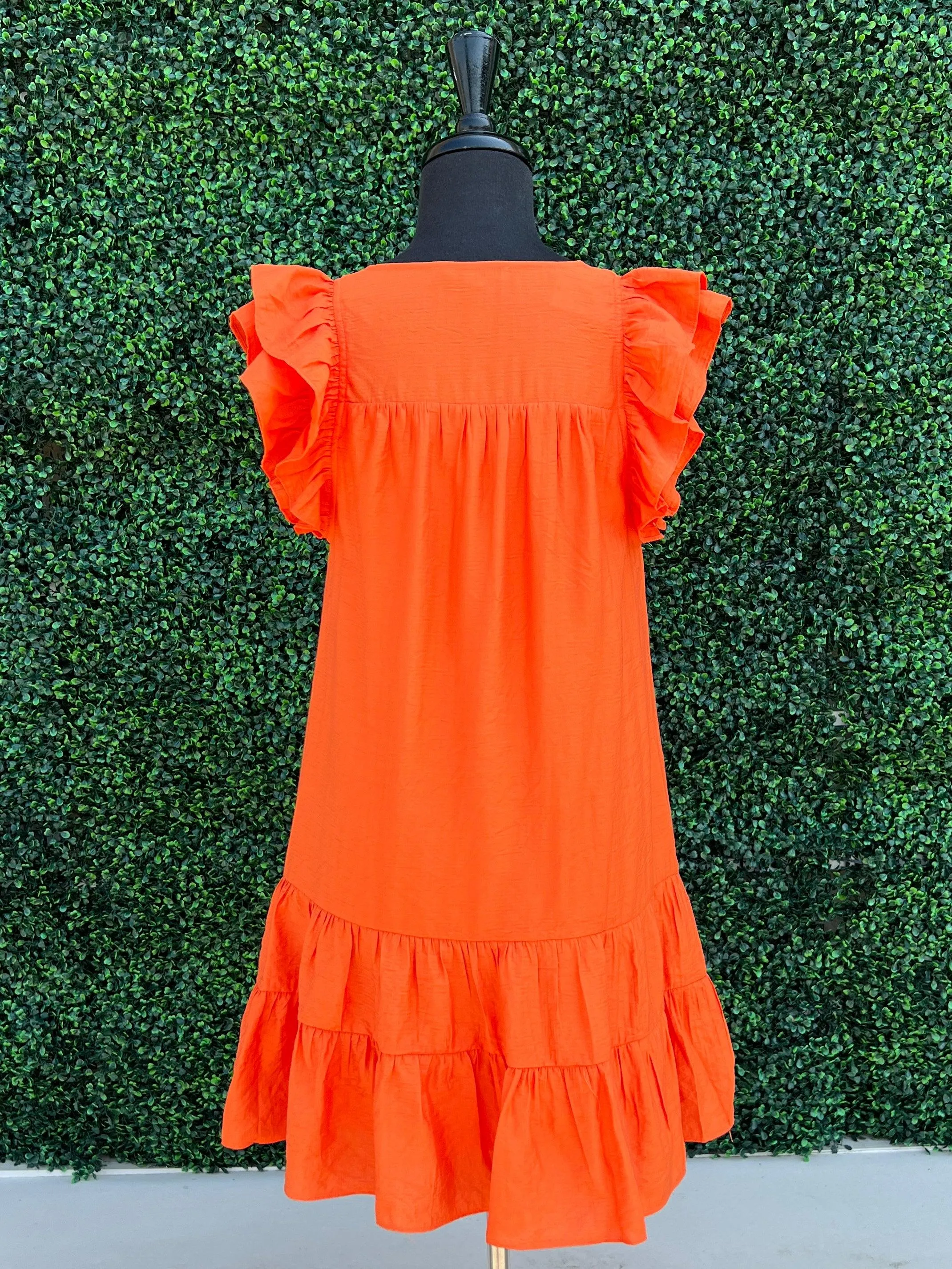Flutter Sleeve Ruffle Hem Dress