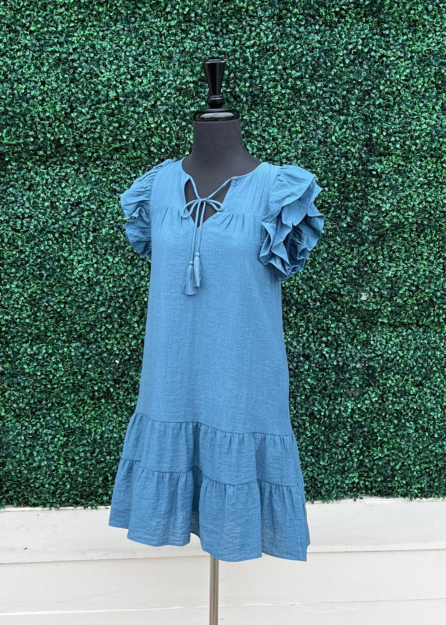 Flutter Sleeve Ruffle Hem Dress