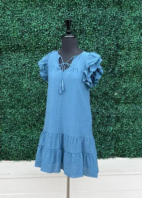 Flutter Sleeve Ruffle Hem Dress