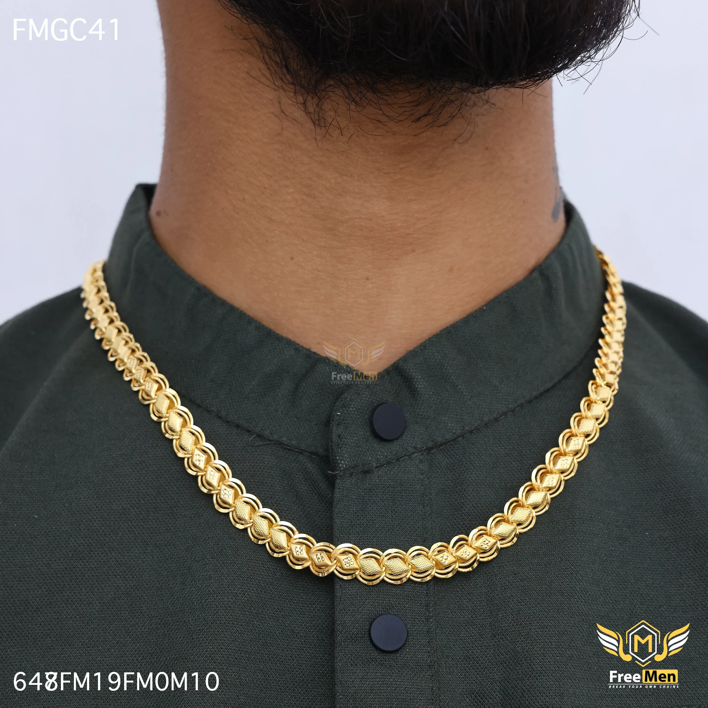 Freemen Delicate Diamon Double Ring Gold Plated Chain - FMGC41