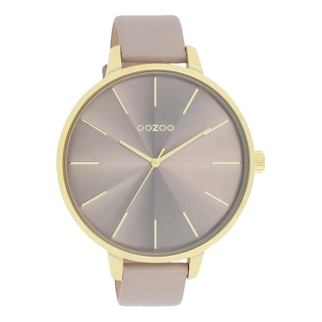 Gold coloured OOZOO watch with taupe leather strap - C11256