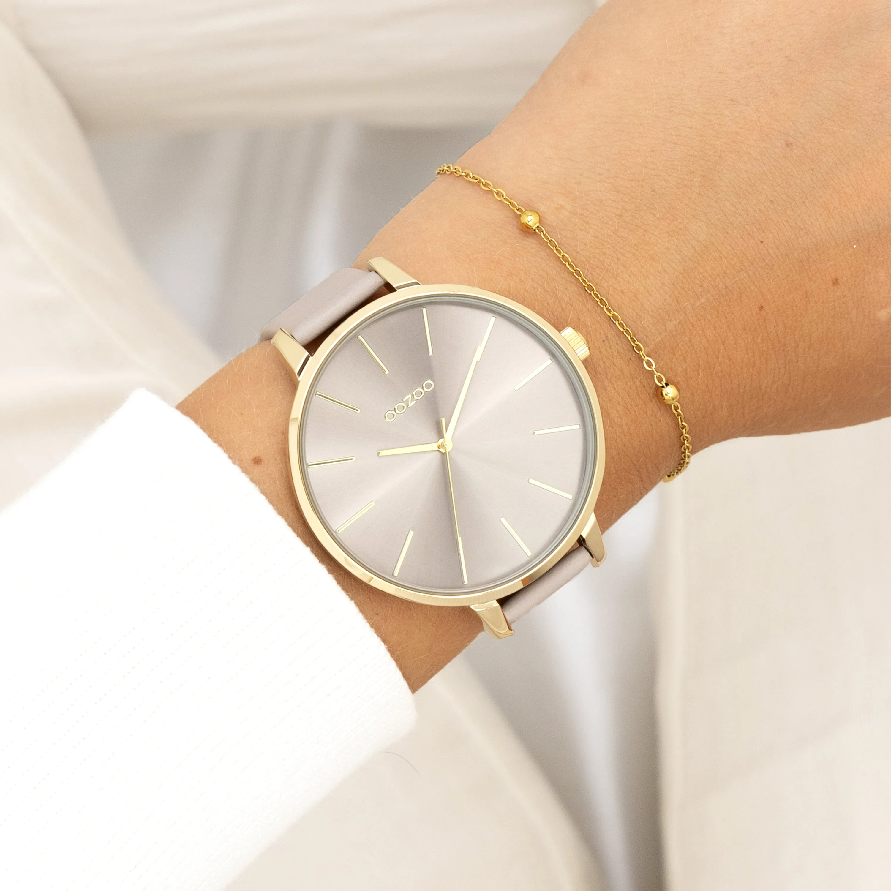 Gold coloured OOZOO watch with taupe leather strap - C11256