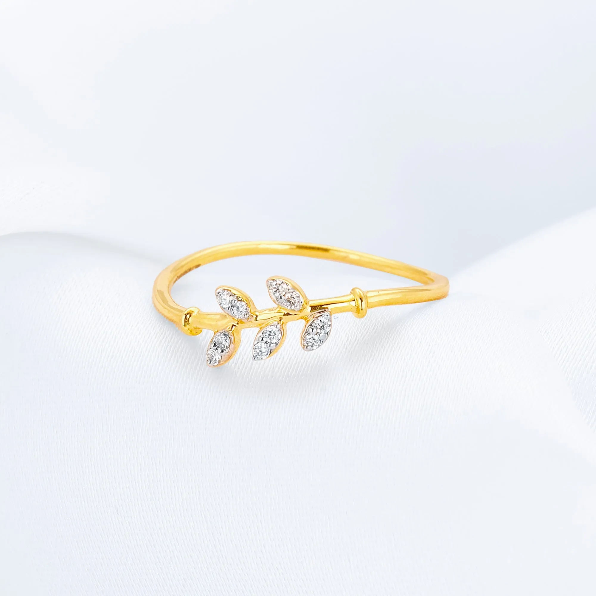 Gold Delicate Leaves Diamond Ring
