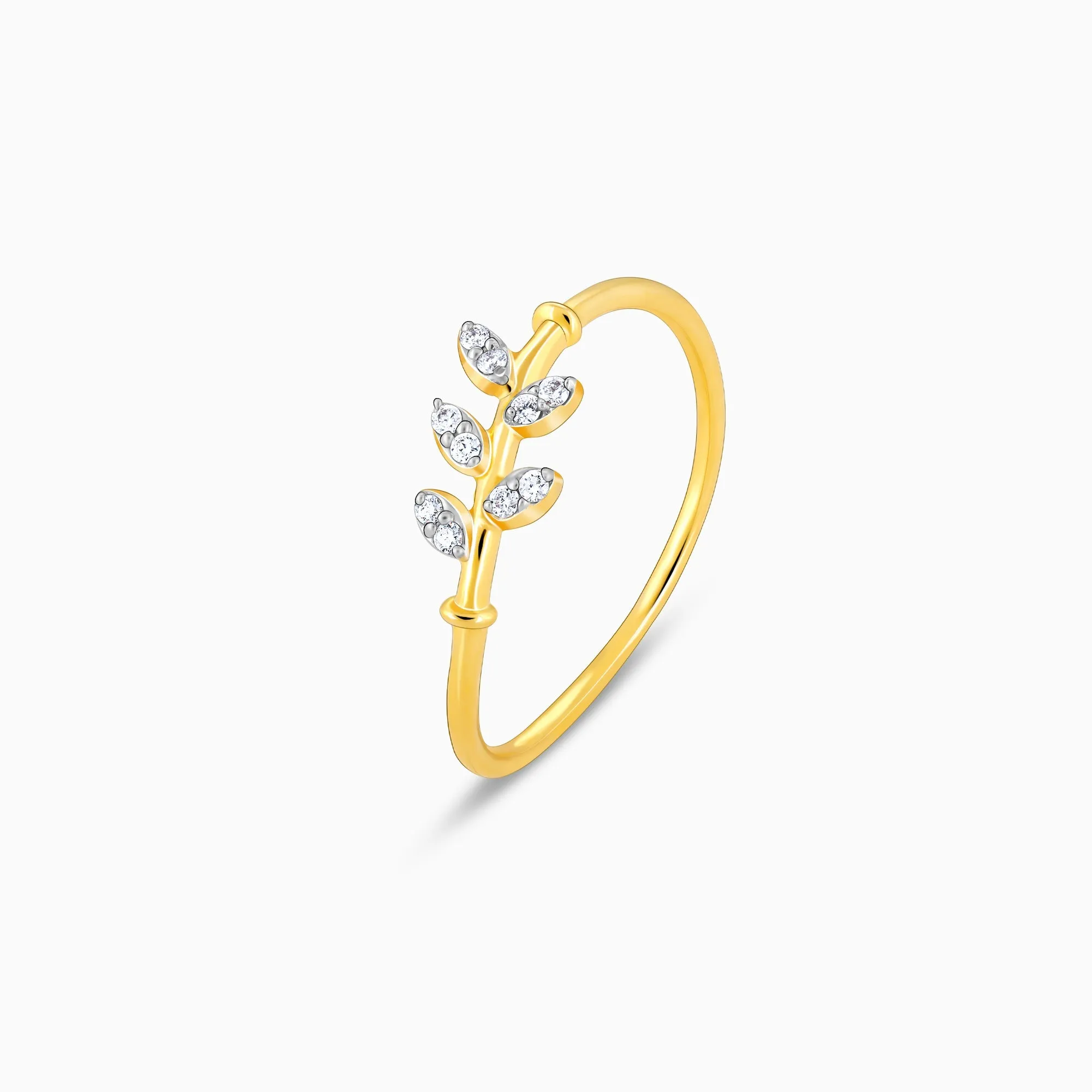Gold Delicate Leaves Diamond Ring