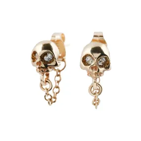 Gold Skull   Chain Earrings
