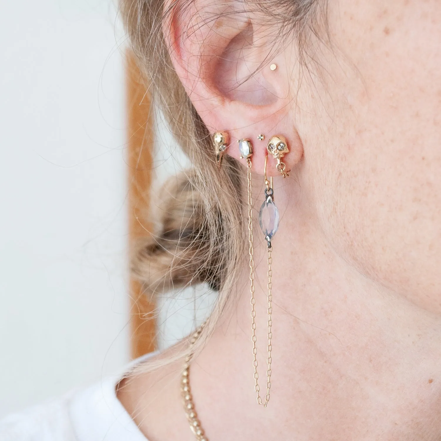 Gold Skull   Chain Earrings