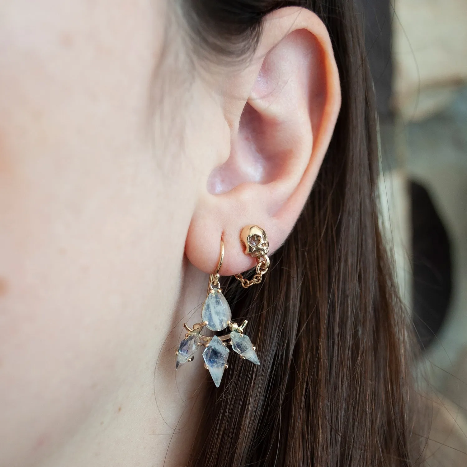 Gold Skull   Chain Earrings