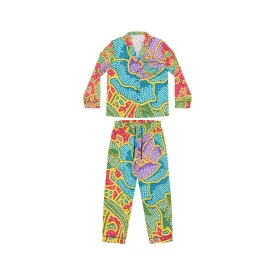 Green and red flowers - Inovax Women's Satin Pajamas