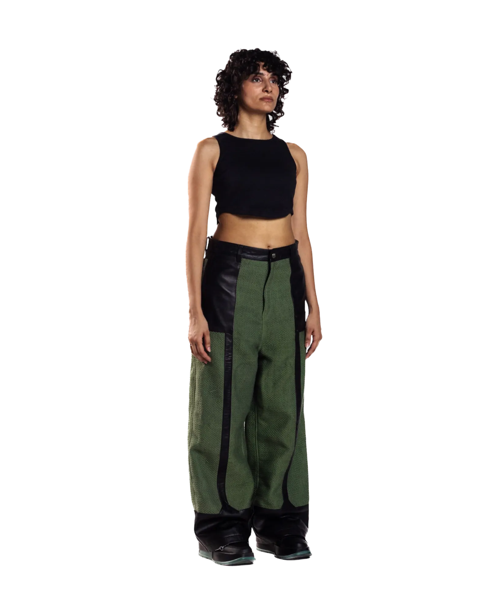 GREEN WIDE-LEGGED TROUSERS