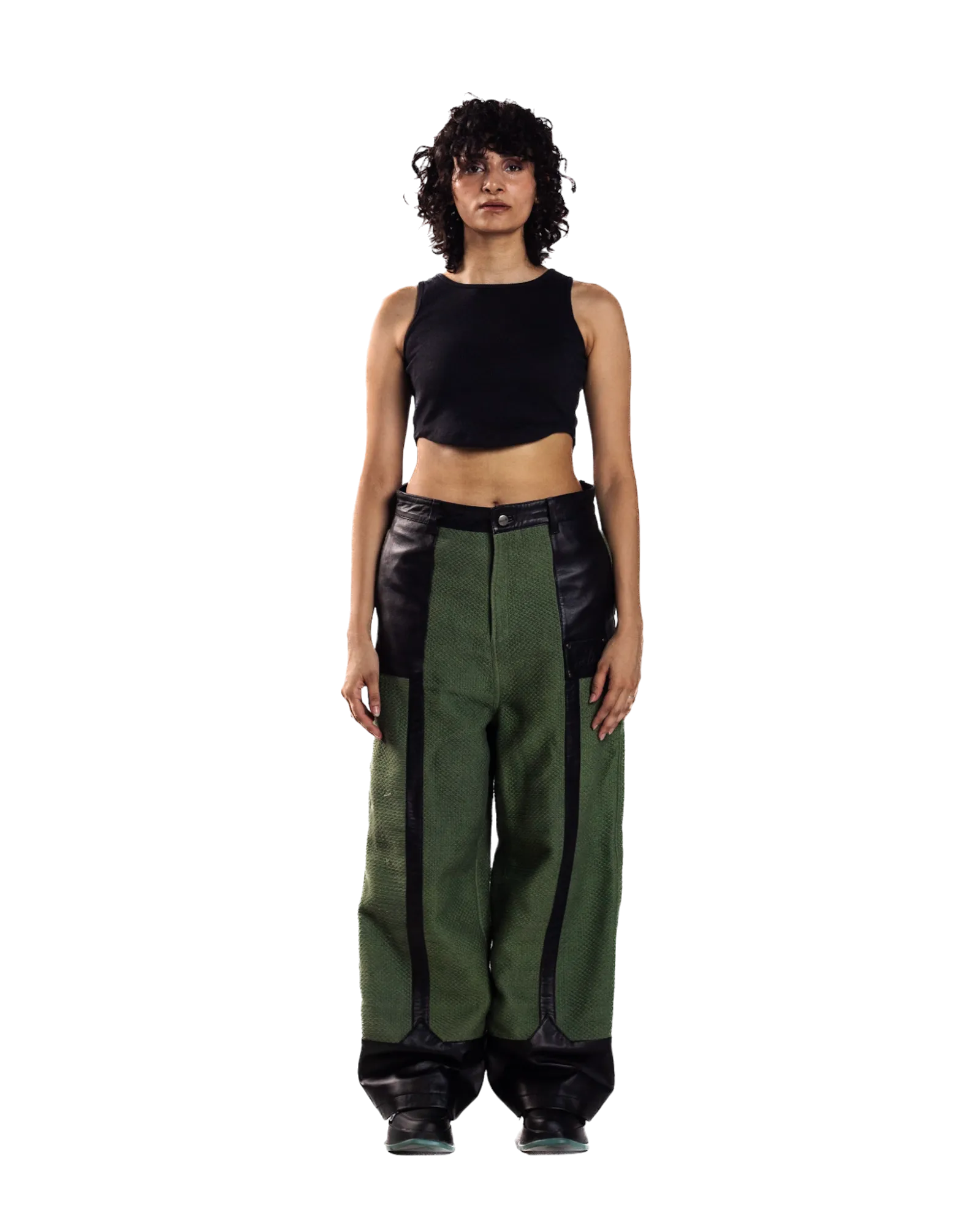 GREEN WIDE-LEGGED TROUSERS