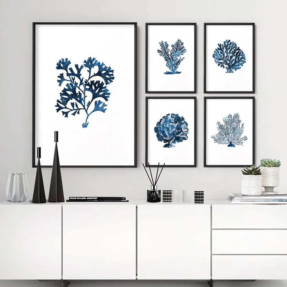 Hamptons Watercolour Blue Coral I - Art Print