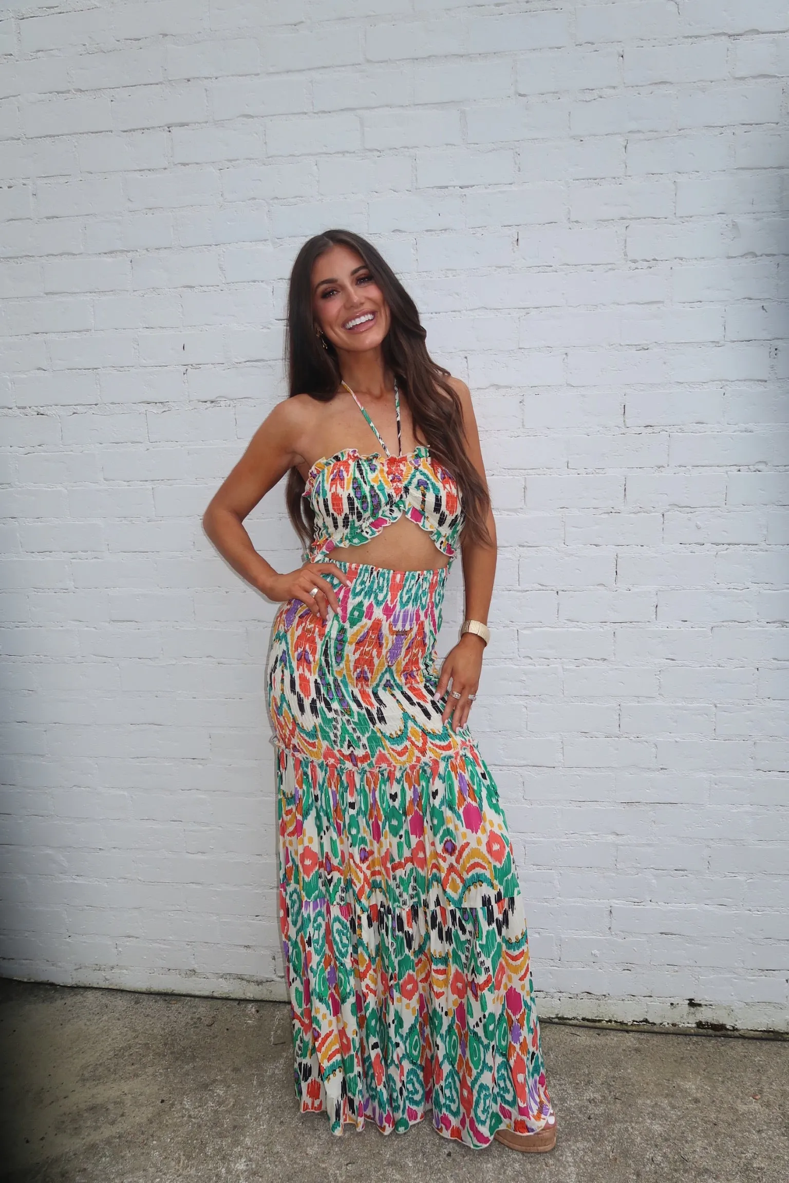 Vibrant Multi-Colored Harper Scrunch Maxi Dress