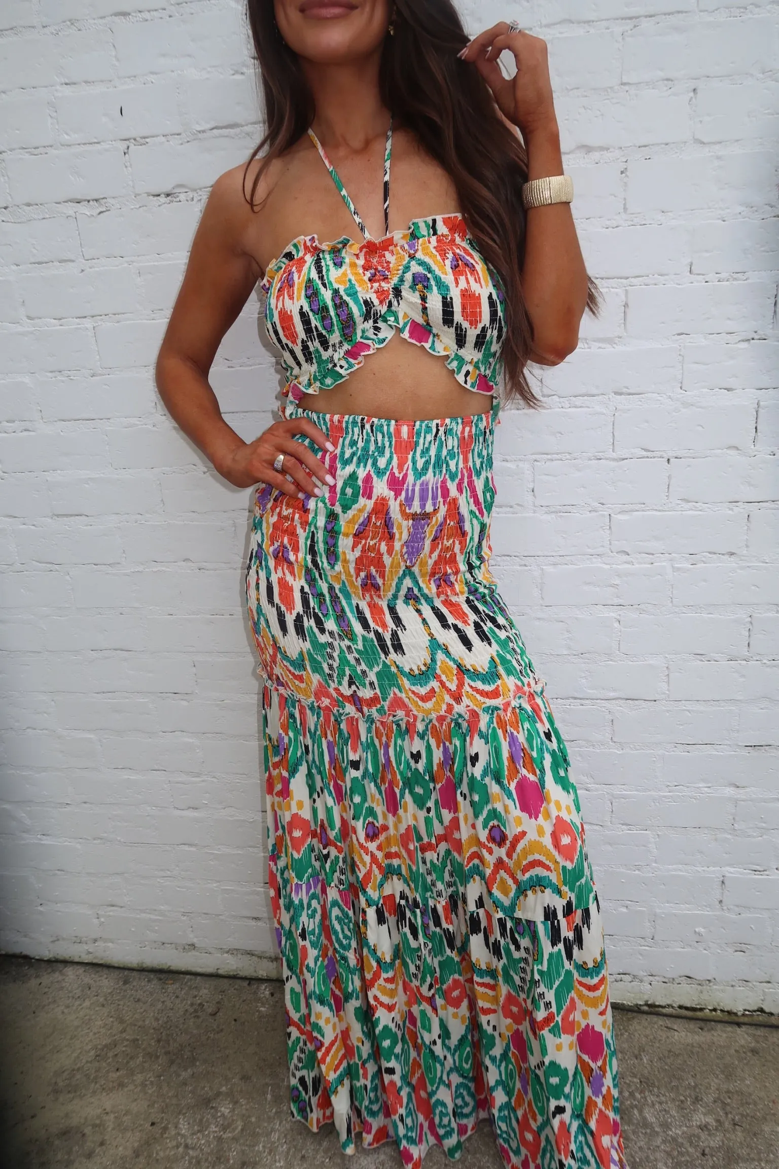 Vibrant Multi-Colored Harper Scrunch Maxi Dress