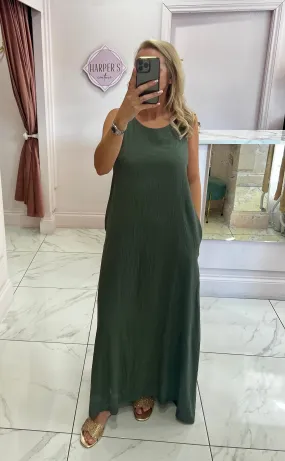 Helena Khaki V Back Maxi Dress