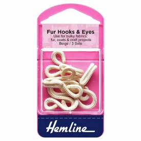 Hemline Beige Fur Hook & Eyes - Size 3 (3 Sets)