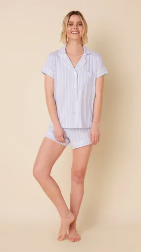 Heritage Stripe Pima Knit Short Set - Blue