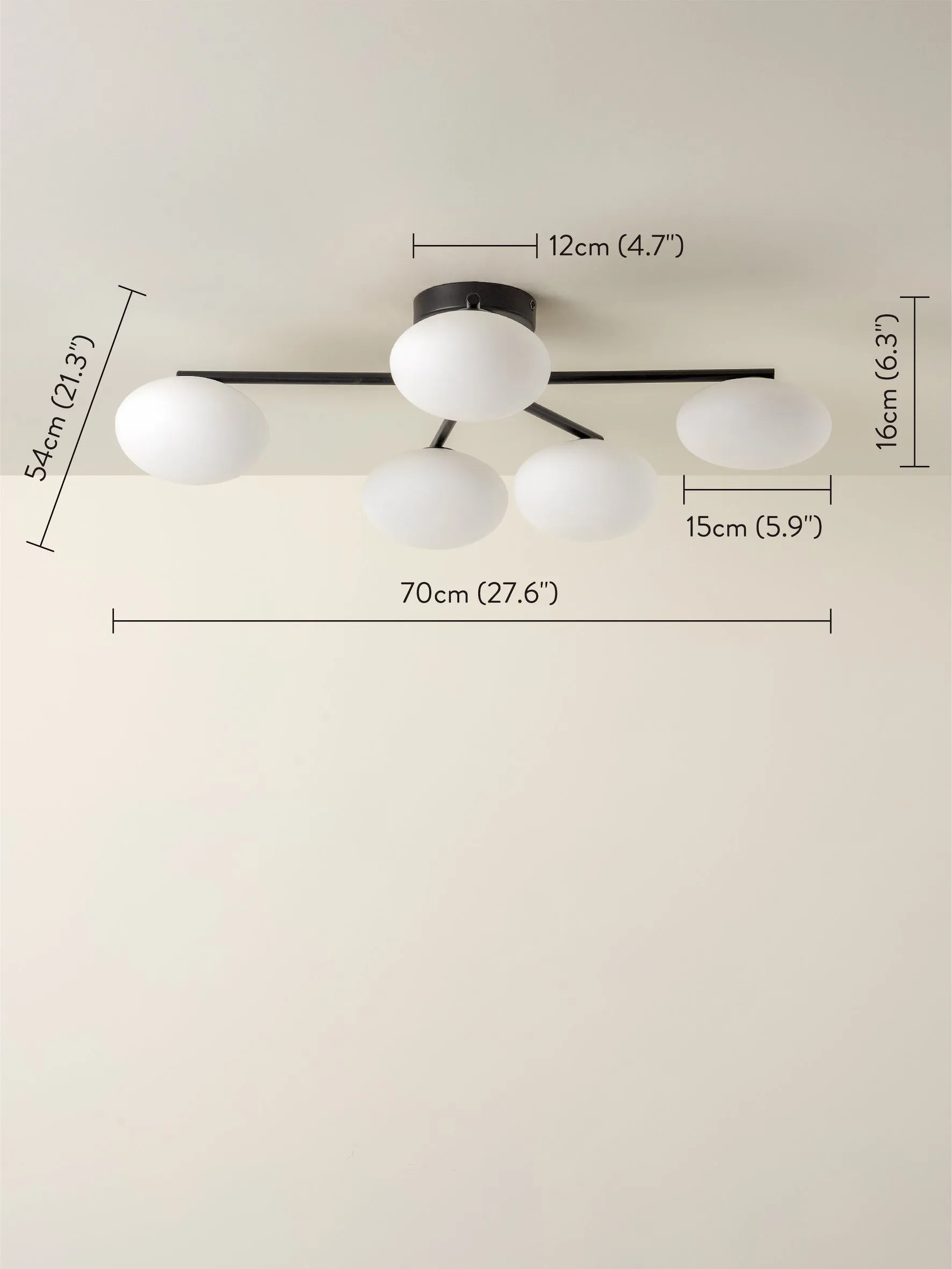 Imperial - 5 light matt black and opal flush