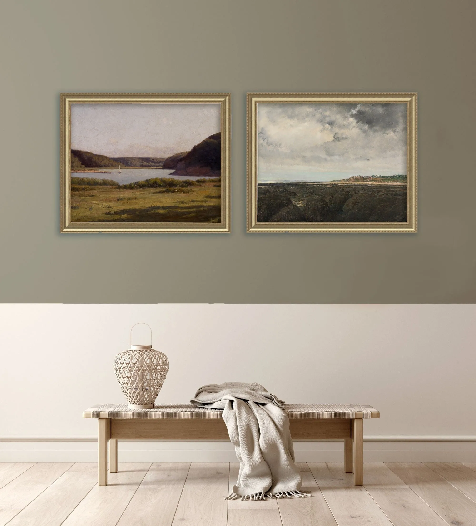 Inlet Harbour and Shoreline Vintage Wall Art - Set of Two
