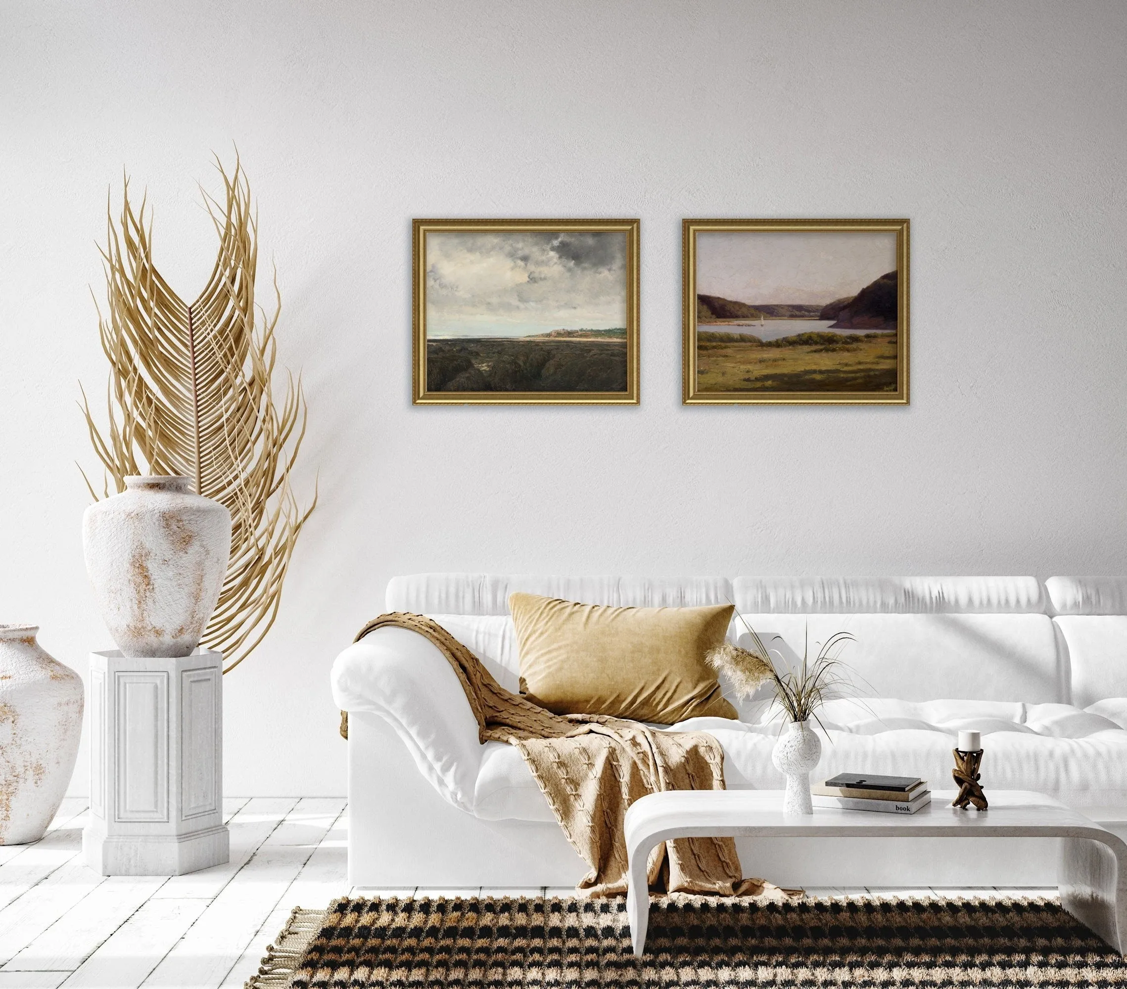 Inlet Harbour and Shoreline Vintage Wall Art - Set of Two