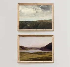 Inlet Harbour and Shoreline Vintage Wall Art - Set of Two