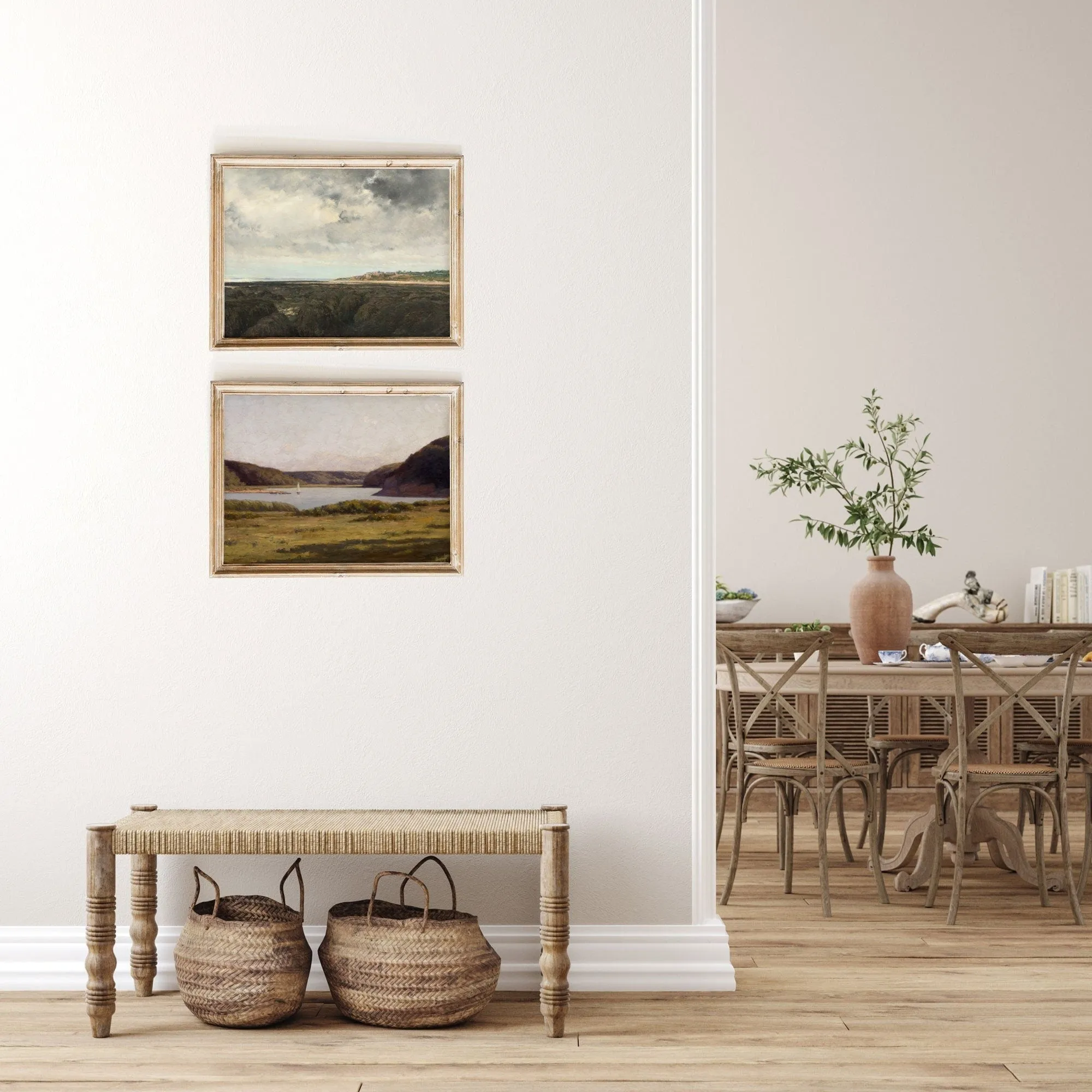 Inlet Harbour and Shoreline Vintage Wall Art - Set of Two