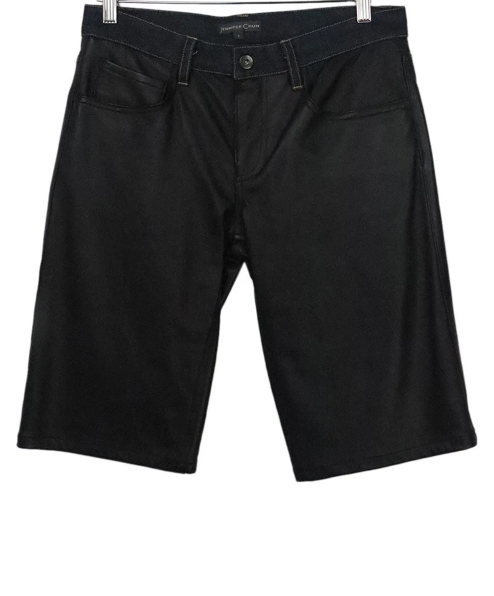 Jennifer Chun Black Leather & Denim Shorts sz 4