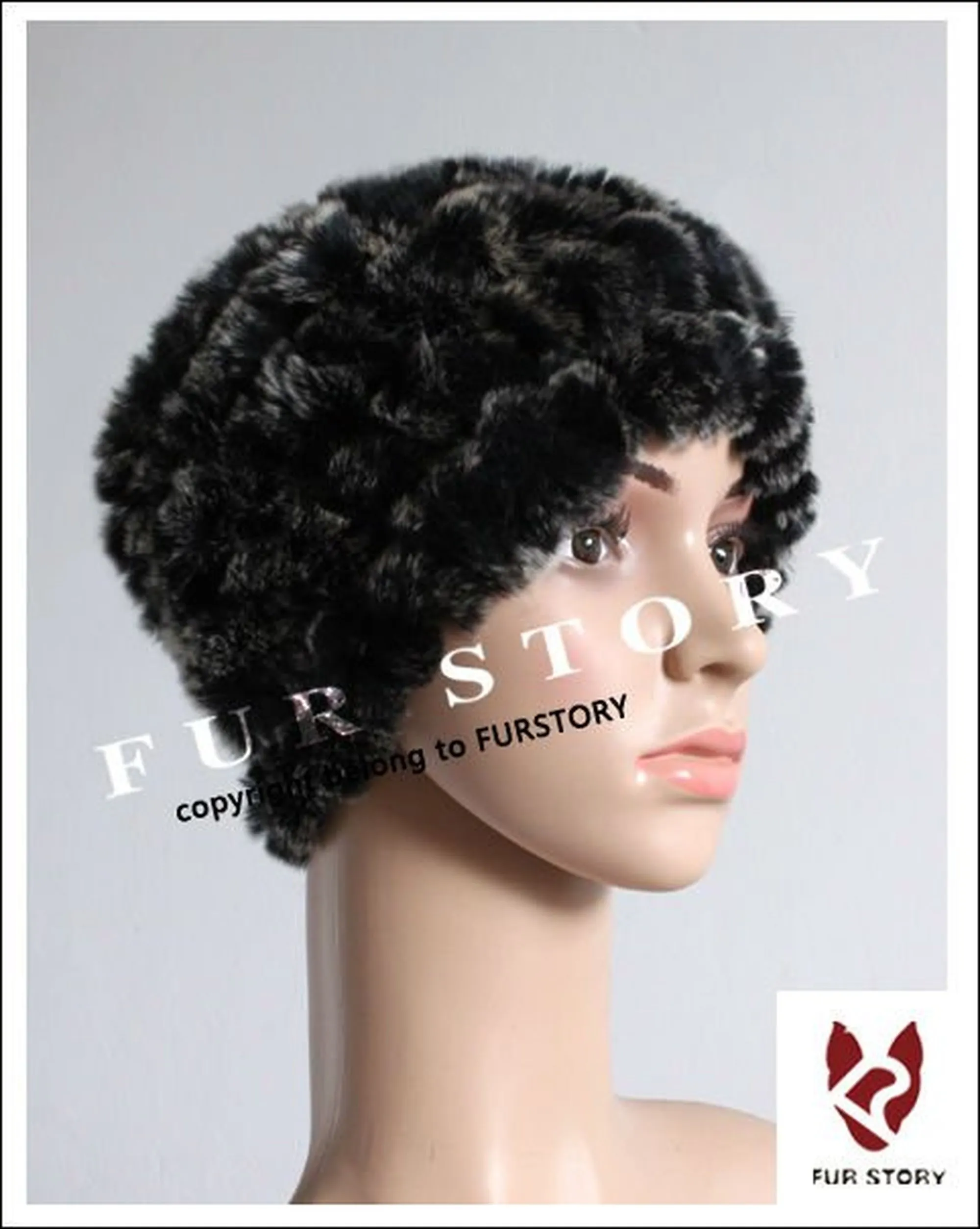 Knitted Real Rabbit Fur Hat Leopard Beanie Skullies Women Cap Headgear 060104