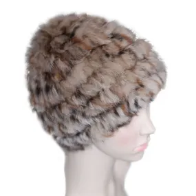 Knitted Real Rabbit Fur Hat Leopard Beanie Skullies Women Cap Headgear 060104