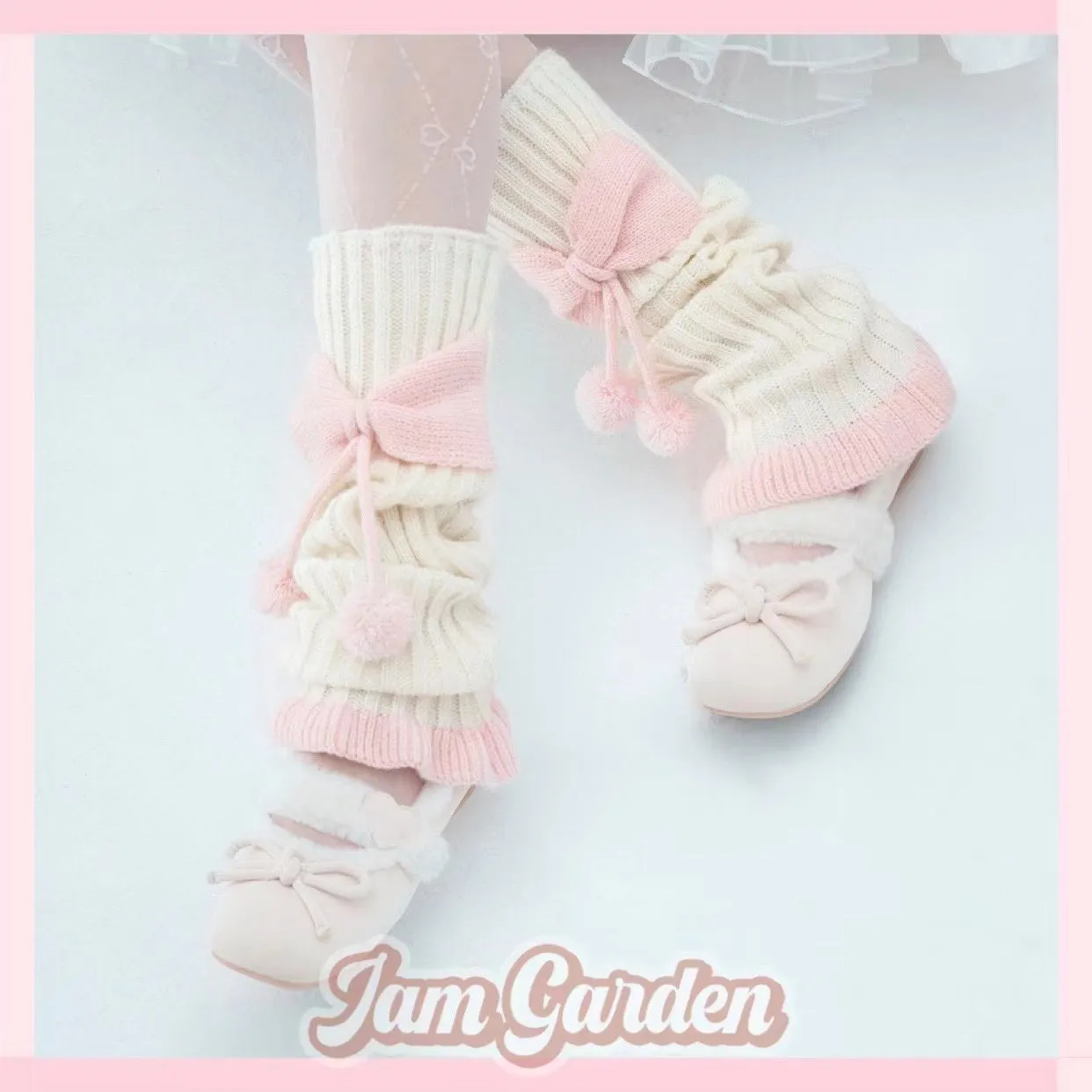 Lolita Fur Ball Lace Pink Bow Socks
