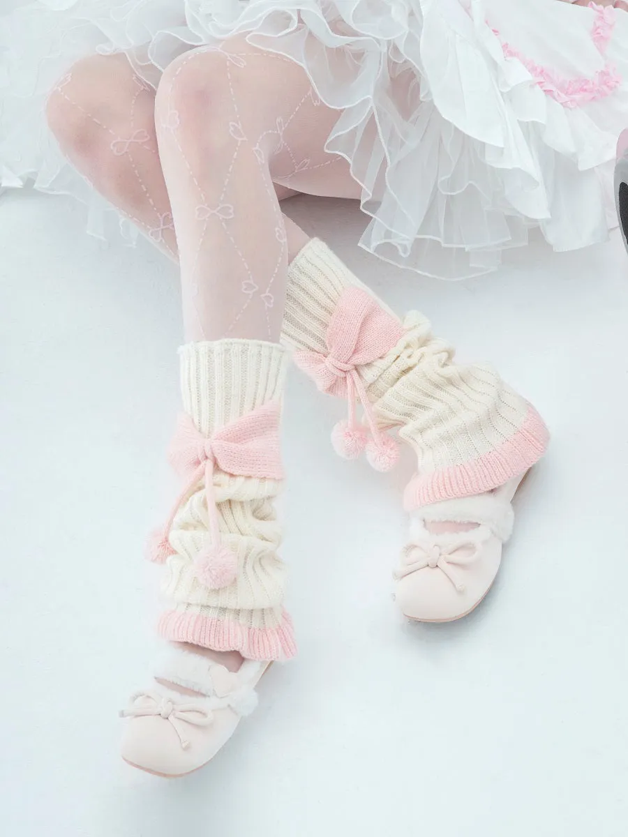 Lolita Fur Ball Lace Pink Bow Socks