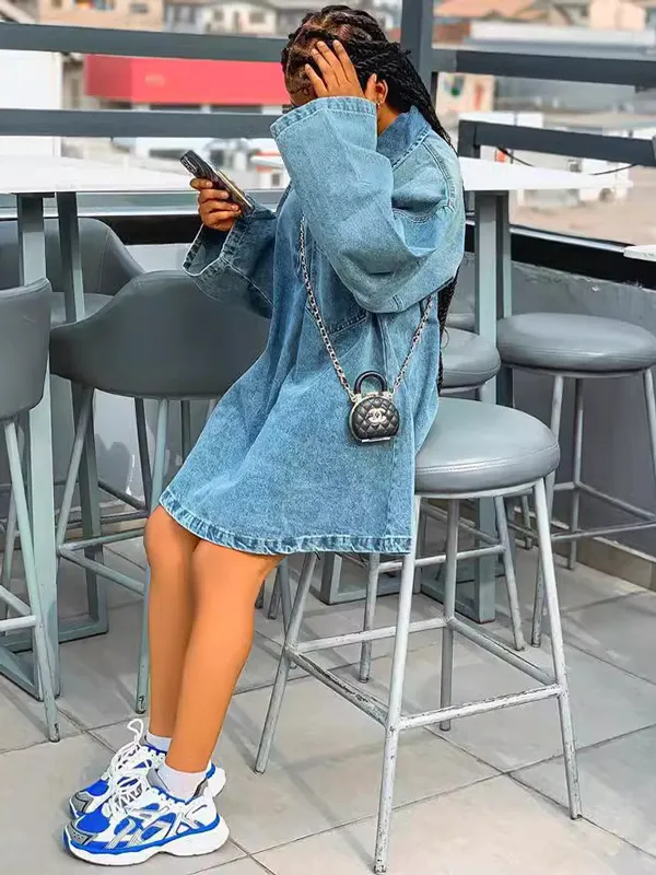 Long Sleeve Mini Denim Mini Dress