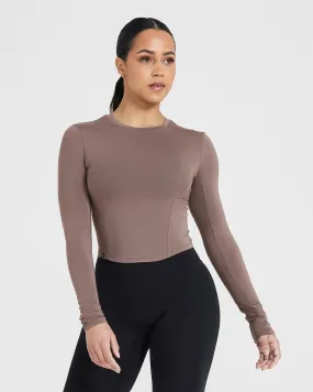 Mid-Length Long Sleeve Soft Mellow Top in Cool Brown