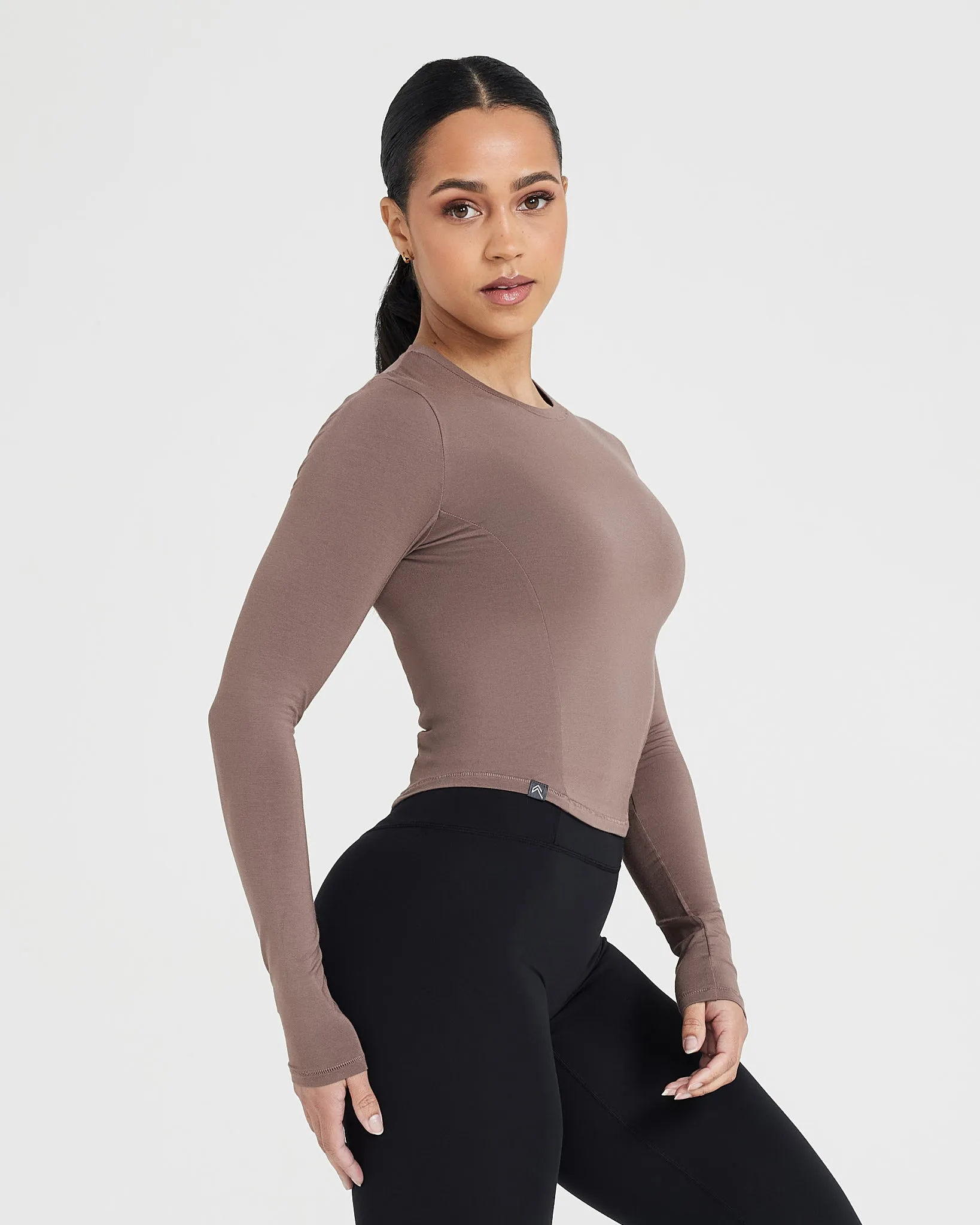 Mid-Length Long Sleeve Soft Mellow Top in Cool Brown