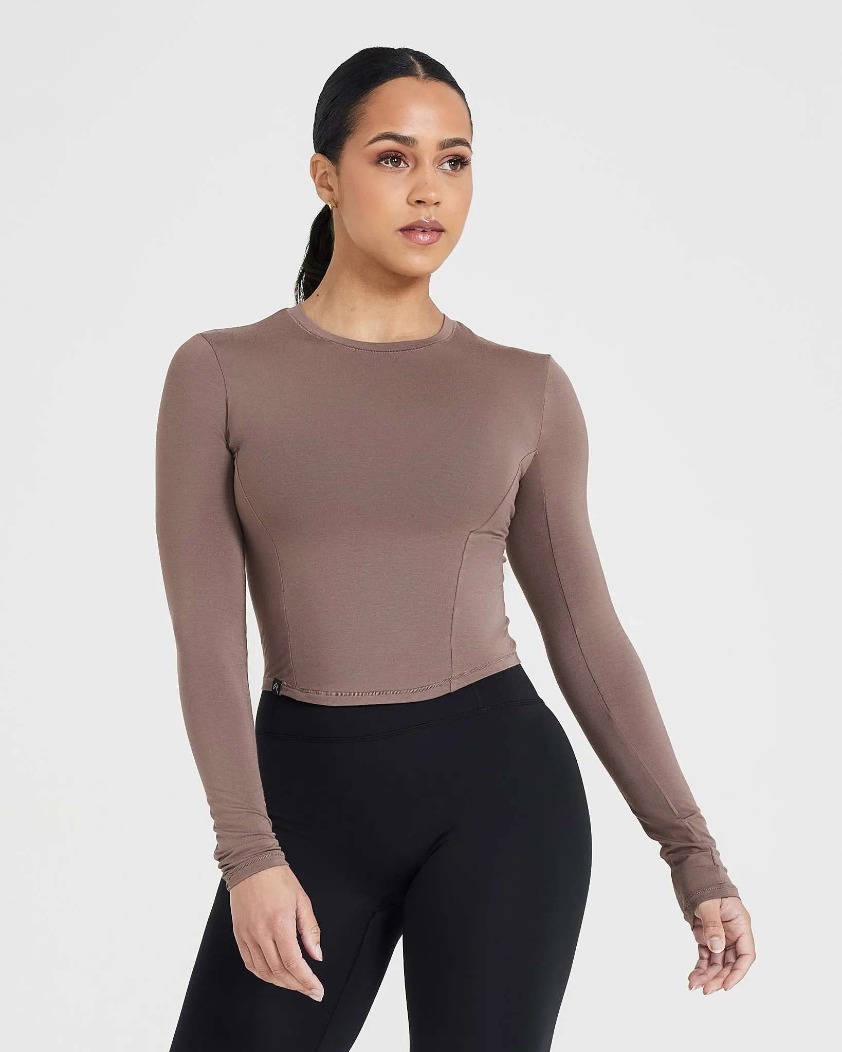 Mid-Length Long Sleeve Soft Mellow Top in Cool Brown