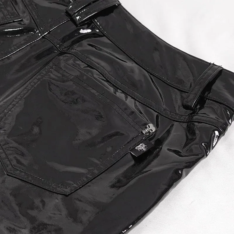 Men's Punk Lace-up Patent Leather Pants