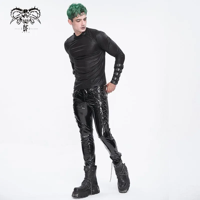 Men's Punk Lace-up Patent Leather Pants