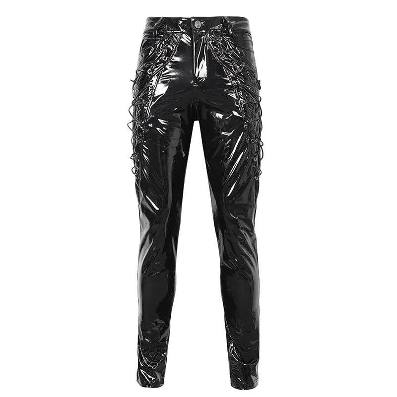 Men's Punk Lace-up Patent Leather Pants