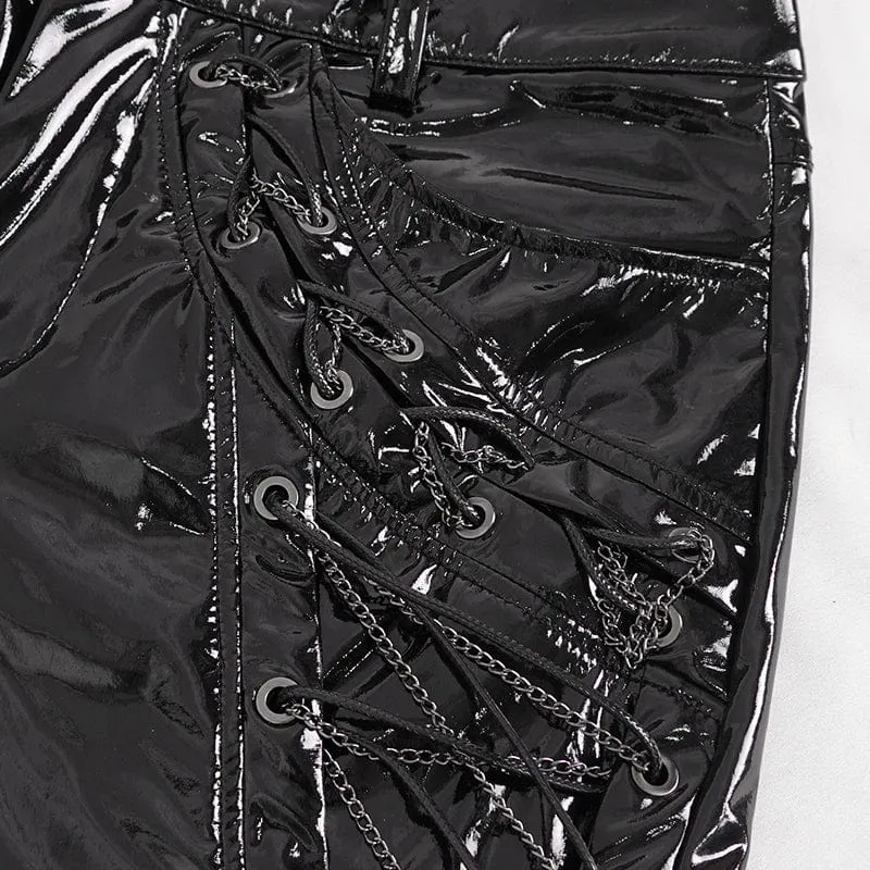 Men's Punk Lace-up Patent Leather Pants