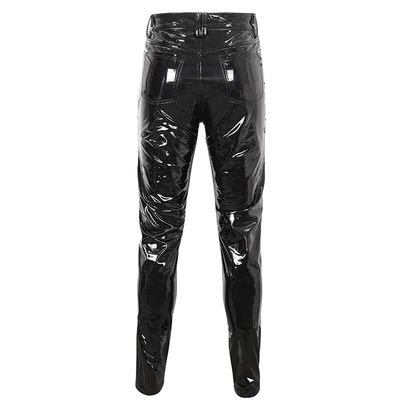 Men's Punk Lace-up Patent Leather Pants