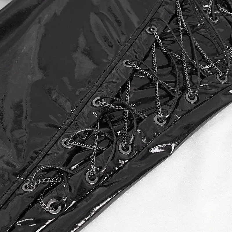 Men's Punk Lace-up Patent Leather Pants
