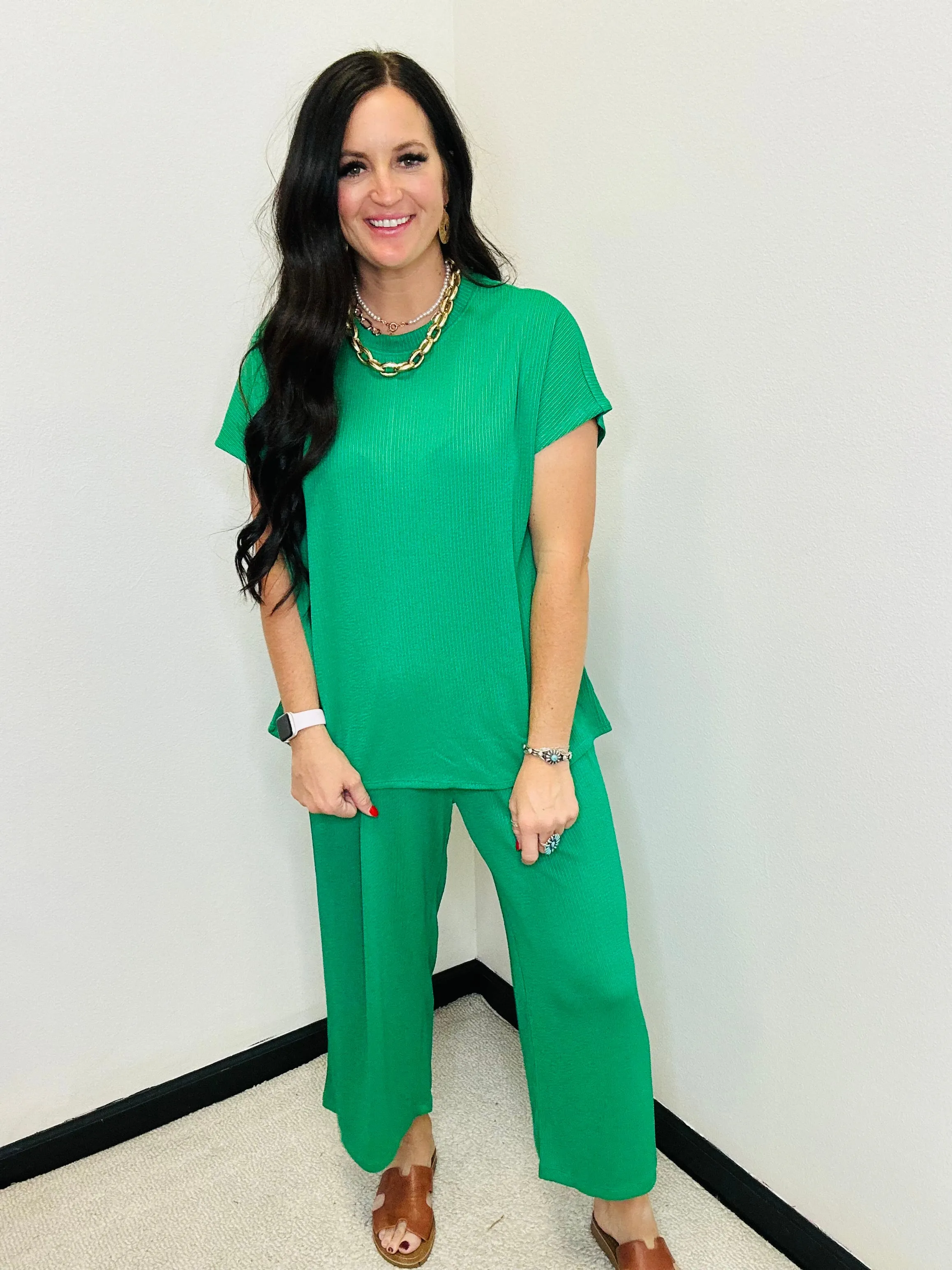 Palm Beach Green Wide Leg Pant & Top Set