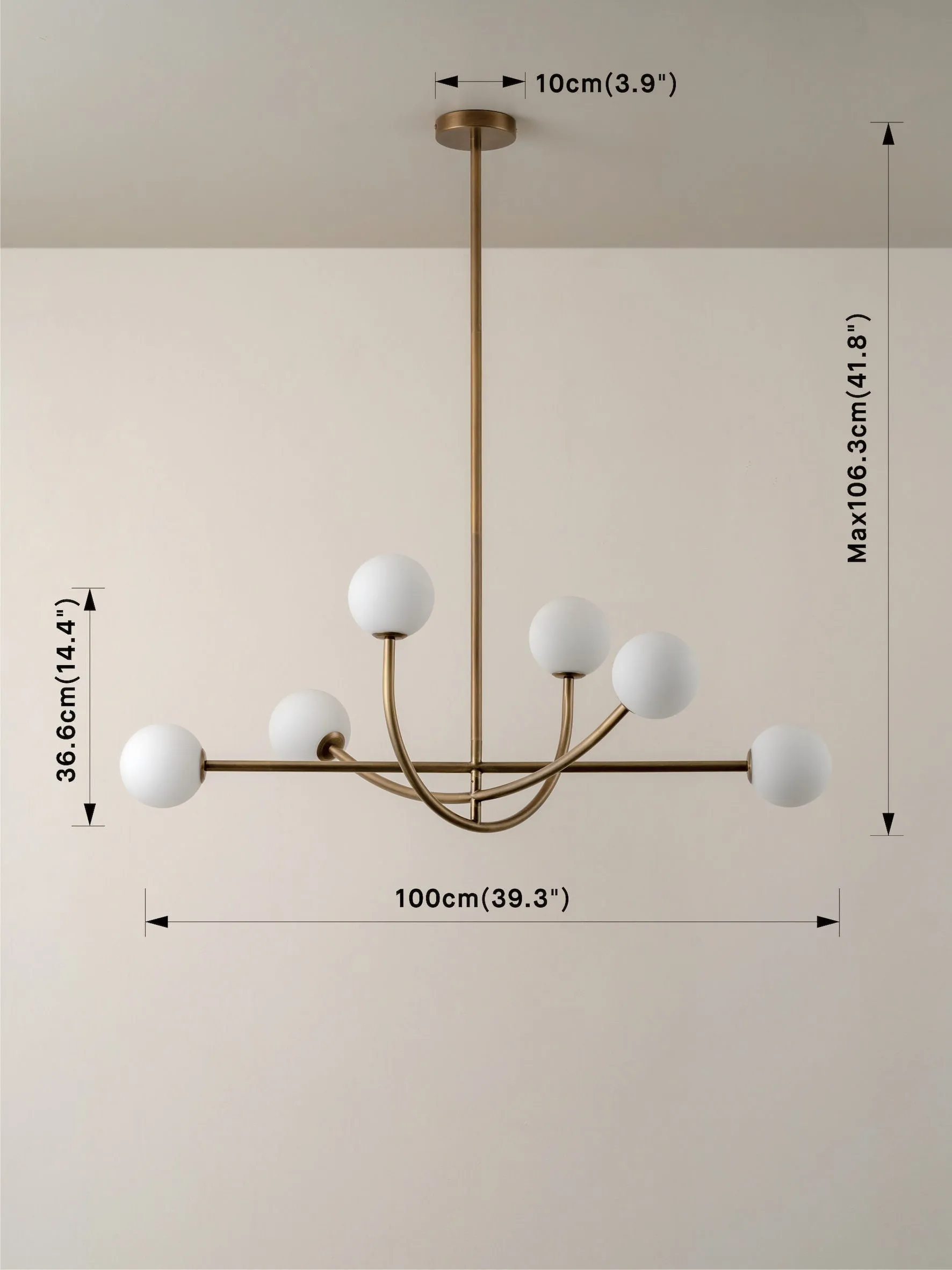 Perry - 6 light aged brass and opal pendant