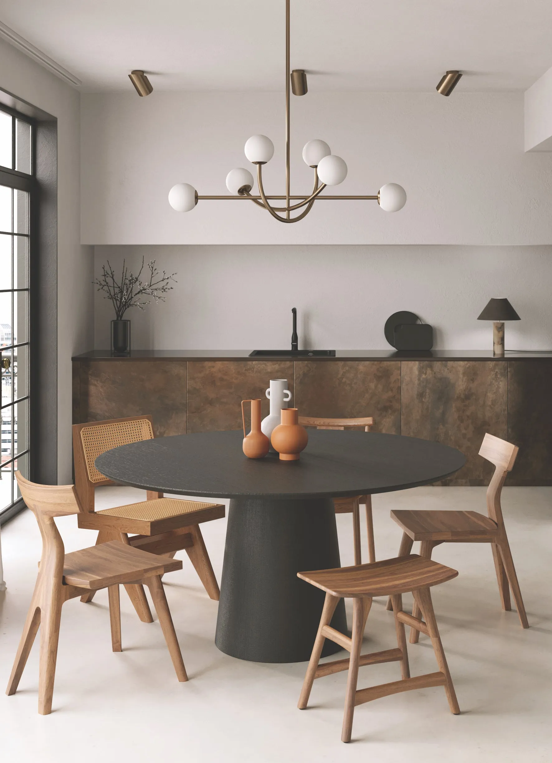 Perry - 6 light aged brass and opal pendant