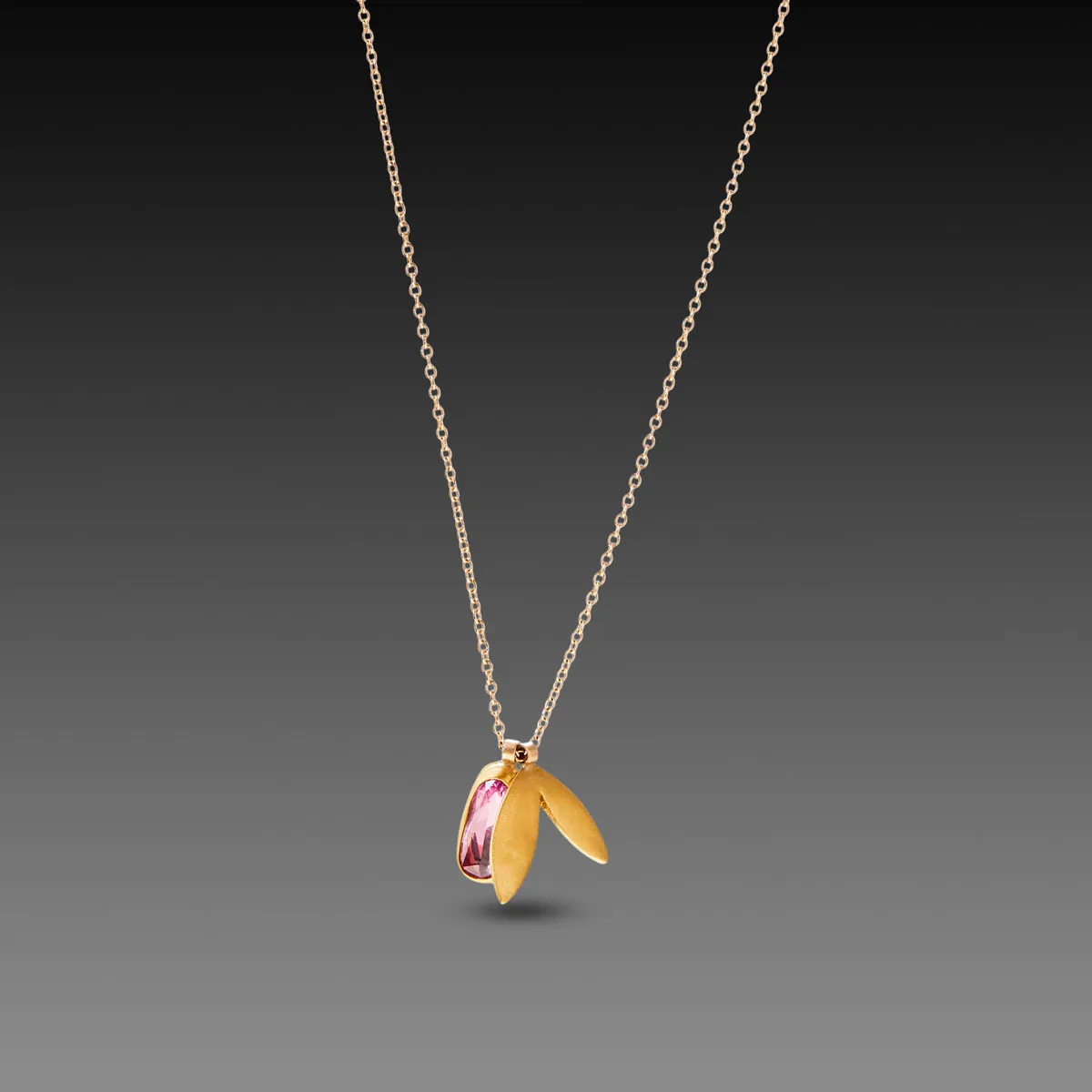Pink Sapphire and 22k Leaf Charm Necklace