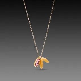 Pink Sapphire and 22k Leaf Charm Necklace