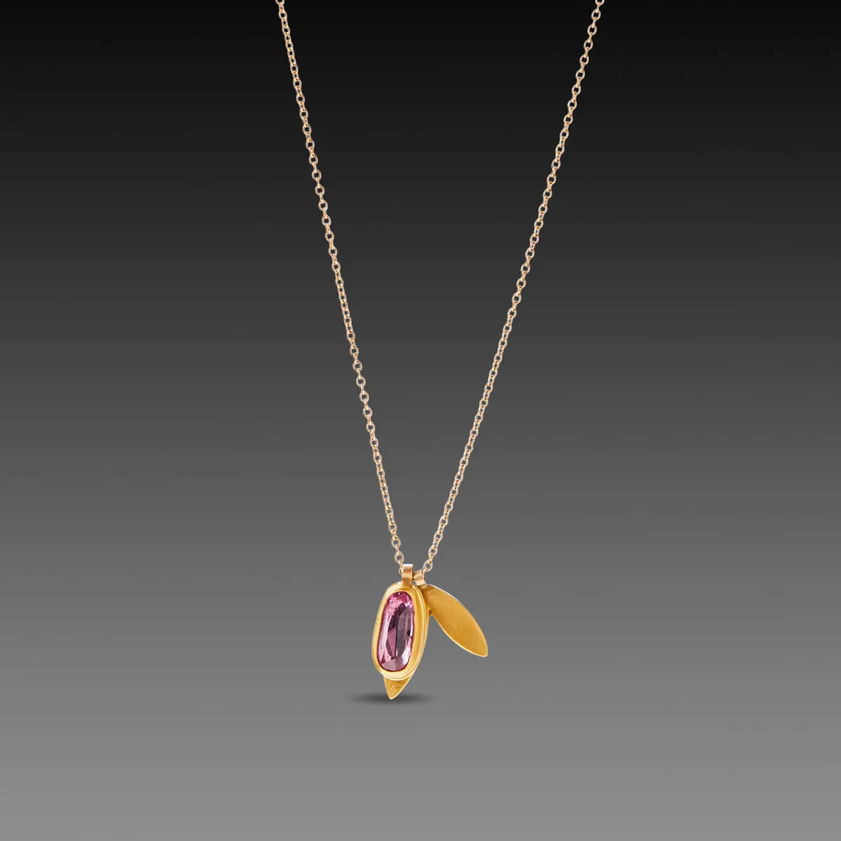 Pink Sapphire and 22k Leaf Charm Necklace