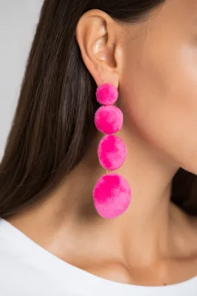 Pink Tiered Fur Button Earrings