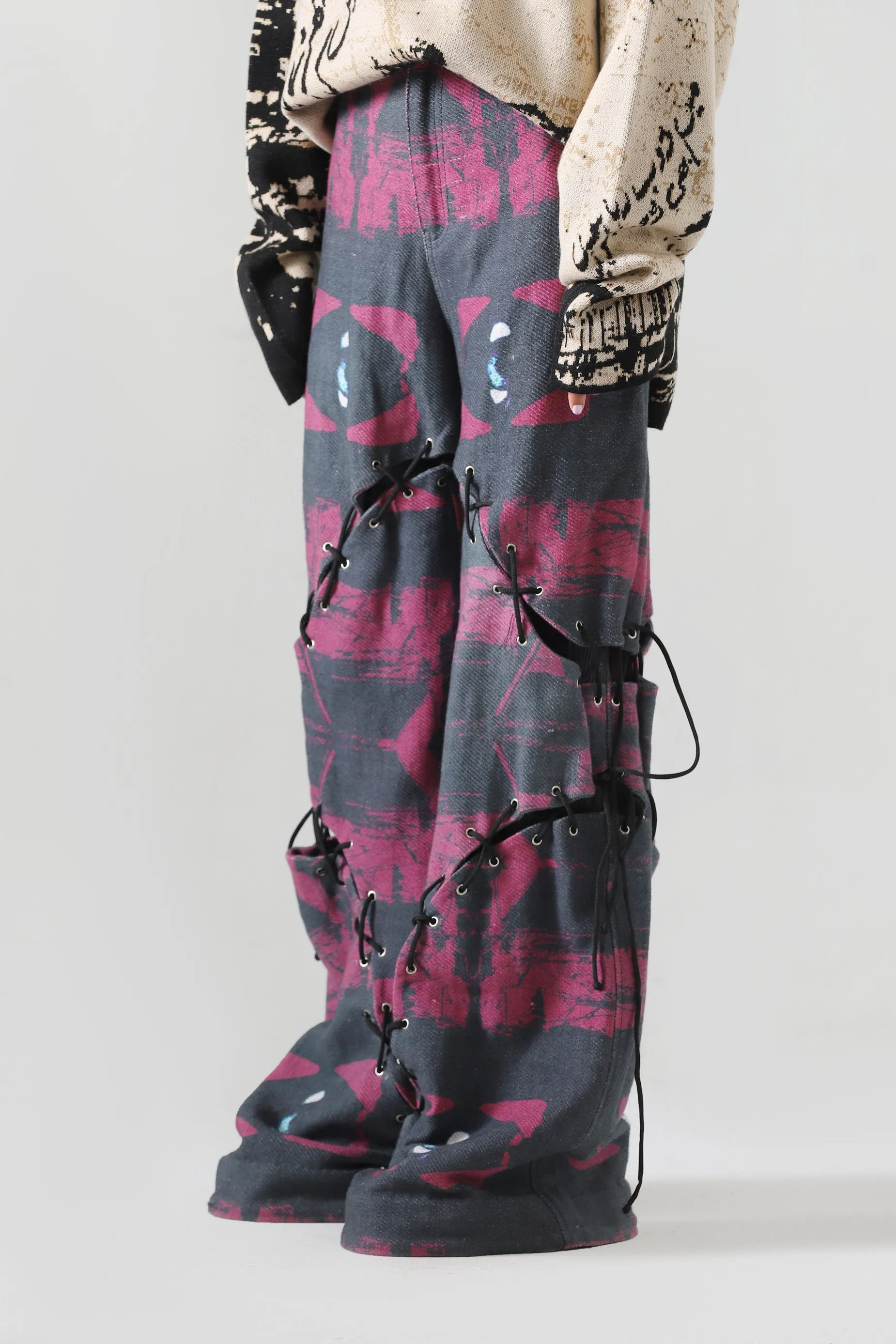 PRINTED PANEL COTTON TROUSERS